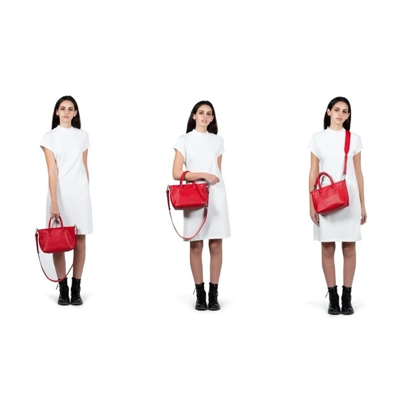 Beck Beckini Bag Tote Crossbody Satchel Italian Pebble Leather Logo Embossed - Picture 11 of 13